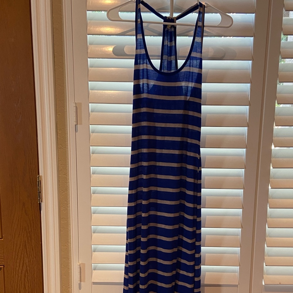 Blue and gray striped long “maxi” dress